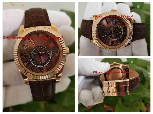 

горячие детали высокое качество наручные часы 42 мм морской житель 326935 gmt рабочий коричневый 18 карат розовое золото кожа механические а, Slivery;brown