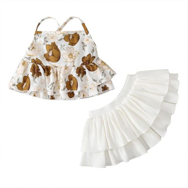 

loozykit ребёнка 2pcs одежда набор 0-24х младенческая sling vest цветочные печати tops + ruffle твердой принцесса тута юбка летней одежда, White