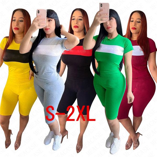 

лето женщины марка костюмы letters printed t рубашка + шорты две пьесы комплекты лоскутное спортивная с коротким рукавом повседневные наряды, White