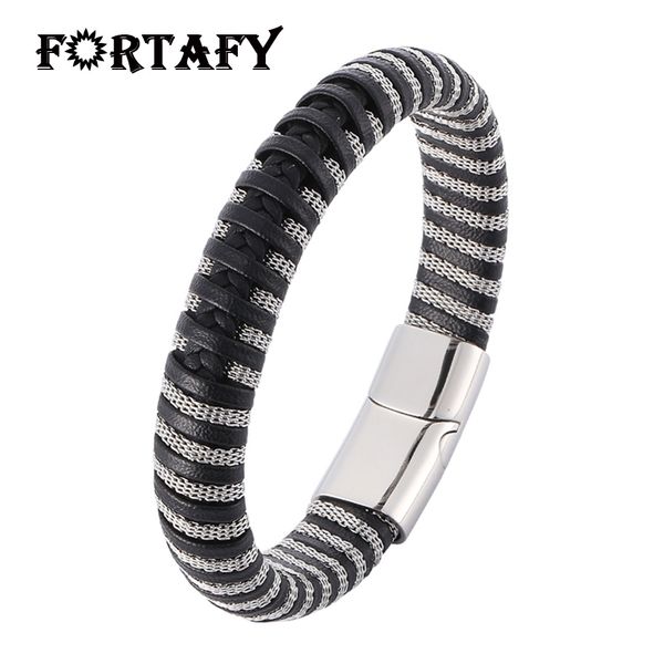 

new punk style men jewelry stainless steel chain braided leather male bracelet bangle fashion hand accessories party gift ps0400, Golden;silver