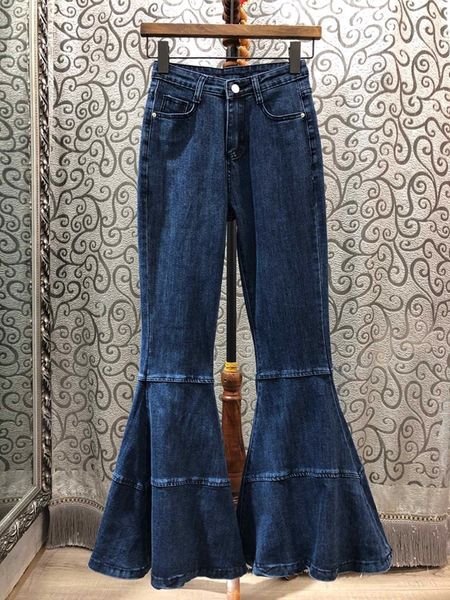 

the new autumn and winter 2019 women's street personality horn jeans 1216, Blue