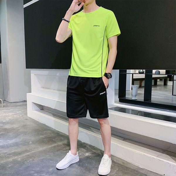

o-neck two-piece men sweat suit jogger set sport pants men summer suit fashion fitness quick-drying short tracksuit, Gray