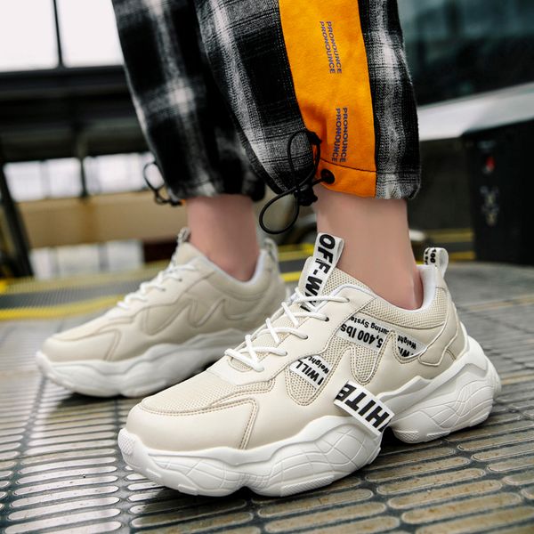 

goodrsson 2019 new fashion men's clunky shoes thick bottom comfortable male casual shoes hard wear flat breathable tide sneakers, Black