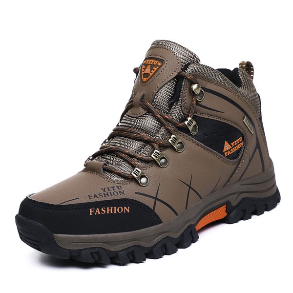 

brand men winter snow boots warm super men waterproof leather sneakers outdoor male hiking boots work shoes 39-47, Black