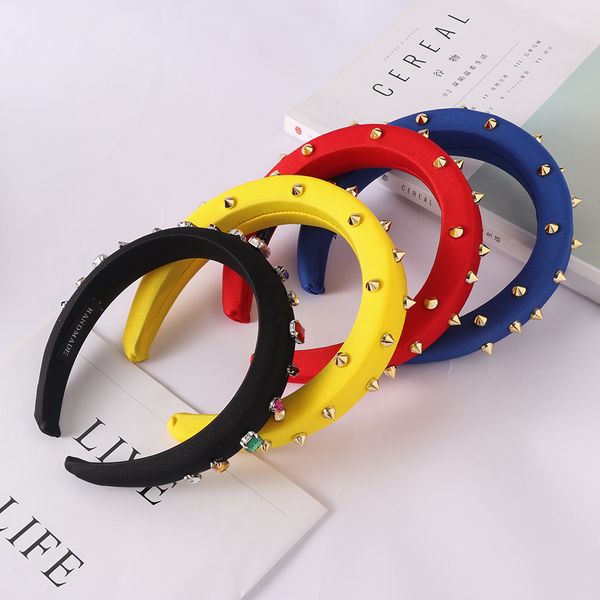 

1 pc women fashion big rivet hairband padded soft headband retro pearl rhinestone hairband velvet wide-brimmed headwear