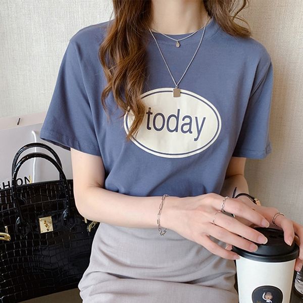 

women's short-sleeved slim women's 2020 letter t- round collar base t- shirt shirt tanned women, White