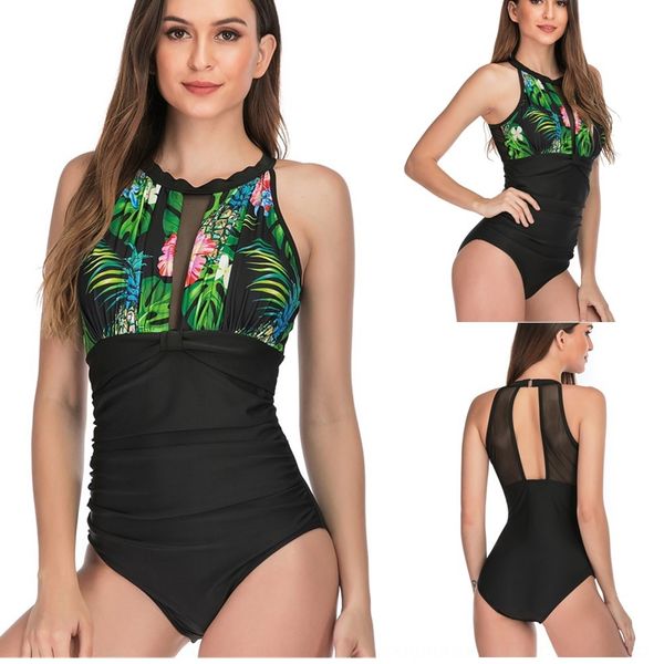 

19 printed one-piece mesh stitching 19 printed one-piece swimsuit mesh stitching swimsuit, White;black