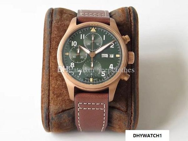 

41mm real bronze ca e automatic 7750 chronograph pilot men watch apphire cry tal waterproof wri twatch genuine leather trap date
