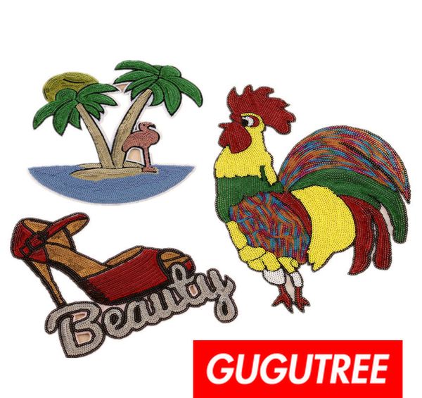 

gugutree sequins embroidery big patches cock patches badges applique patches for clothing bp-636, Black