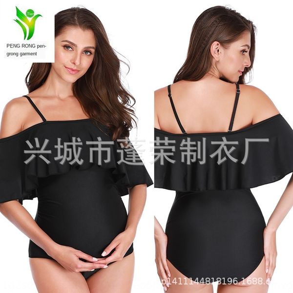 

kgxth 2020 conjoined pregnant women's solid color large size flying edge 2020 swimsuit conjoined pregnant women's solid color larg, White;black