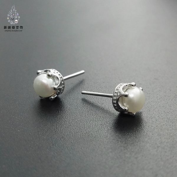 

s925 sterling silver freshwater pearl earrings women's european and american simple wild circle ear jewelry, Golden;silver