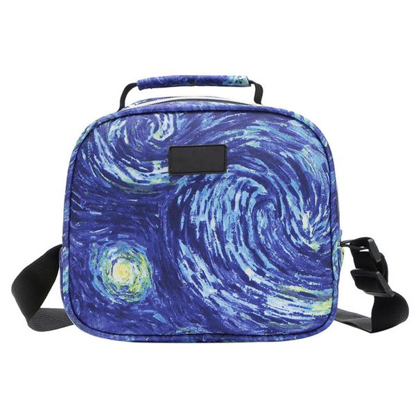 

portable lunch bag printed zipper handbag insulated cooler shoulder bags for picnic school office -opk, Blue;pink