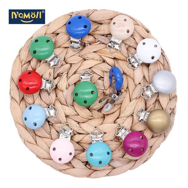 

wooden round colorful pacifier chain clip 10pcs baby care accessories diy pacifier clip chewable baby teether