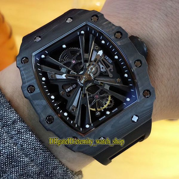 

limit version rm 12-01 ntpt carbon fiber case skeleton dial japan miyota 6t51 automatic rm12-01 mens watch black rubber sport luxury watches, Slivery;brown