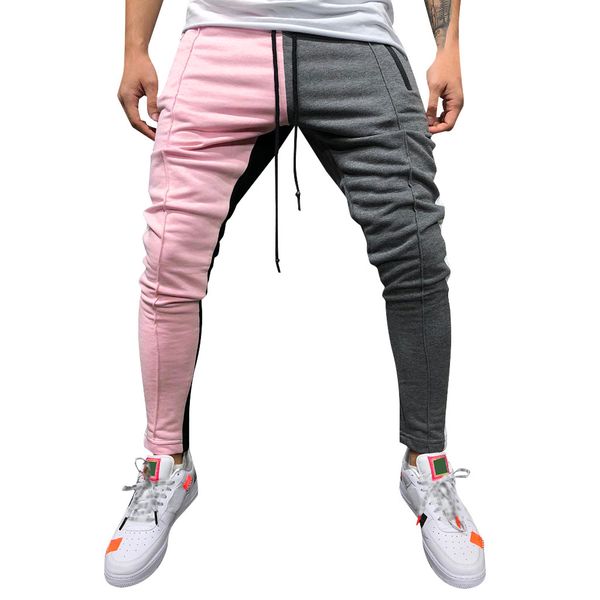 

fashion men's casual solid loose patchwork color sweatpant trousers jogger cotton sweatpants pants joggers men, Black