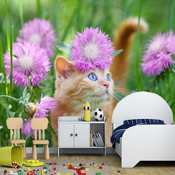 

customized papel de parede infantil, cats cornflowers animals murals for living room bedroom sofa background decorative paper