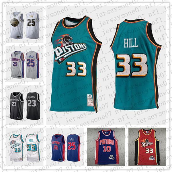 

mens youth detroit pistons 33 grant hill 10 rodman 11 isiah thomas blue throwback basketball edition nba jersey, Black
