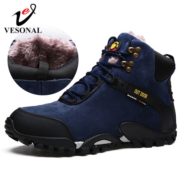 

vesonal brand winter snow boots for male keep warm short plush ankle boots casual man shoes hiking sneakers men footwear, Black