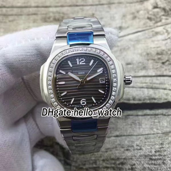 

новый спорт наутилус 7010 / 1g-012 7010 черный циферблат швейцарский кварцевые женские часы серебряный корпус бриллиантовый безель браслет и, Slivery;brown