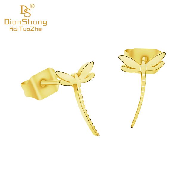 

sje432 tiny dragonfly charm stud earrings women stainless steel jewellery school girls birthday gift gold brinco feminino 2019, Golden;silver