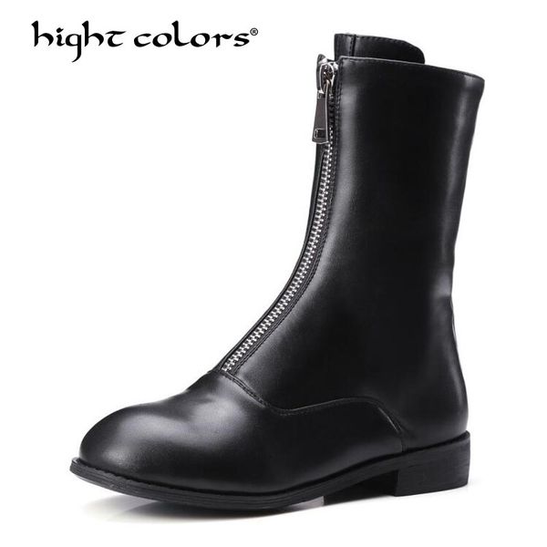 

fashion women 2017 autumn winter zipper ladies shoes high heels round toe platform mid-calf riding boots for women bb-88, Black
