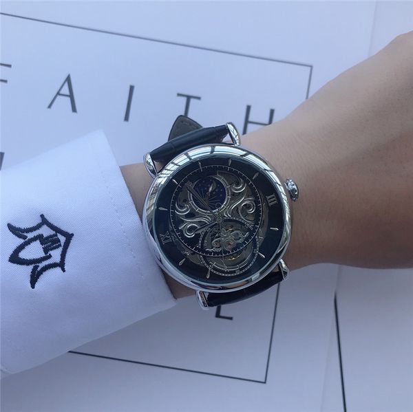 

2020 automatic leather chronograph mens watches brand quartz watch blue sports wristwatch relogios clock, Slivery;brown