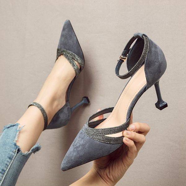 

2019 shoes slim heels branded pumps lace-up pointed wedge hollow slip om sandals clogs for women latest slimming fashion, Black