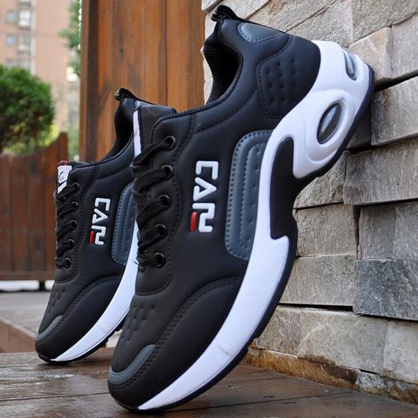 

2019 new men's casual shoes absorption cushion shoes campus wind non-slip leather stitching men's casual, Black
