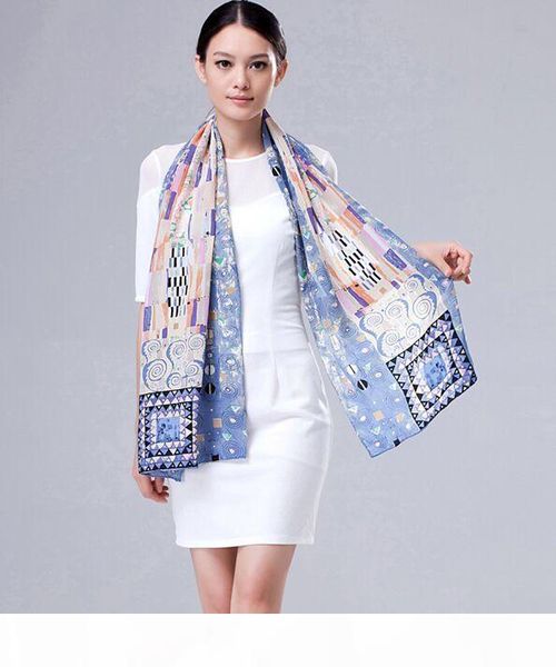 

100% silk scarf artist oil painting long silk scarf selling all season 42*160cm #3698