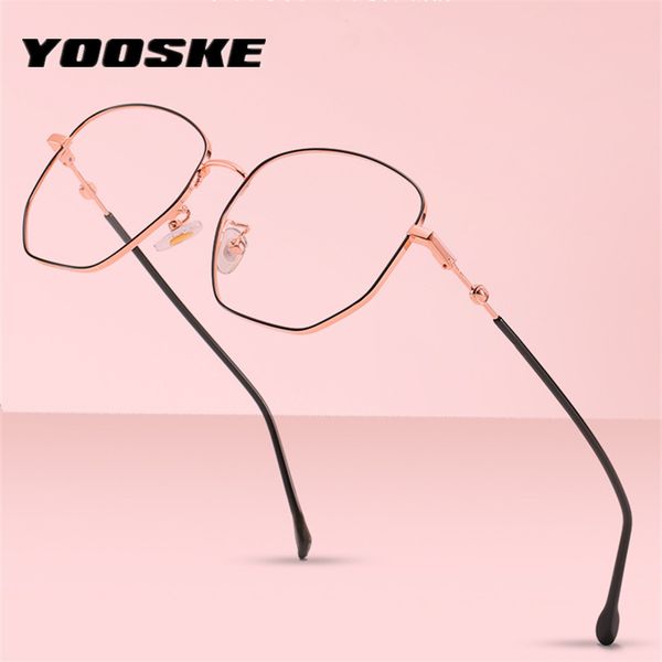 

yooske blue light blocking glasses frames women computer eyeglasses retro polygon optical frame metal clear spectacles, Black