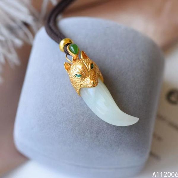 

kjjeaxcmy fine jewelry 925 silver inlaid natural white jade jasper wolf's fang necklace men pendant support check