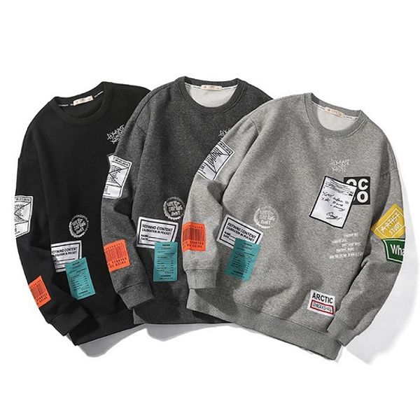 

men designer sweaters mens 2019 new arrival hip-hop tide brand round neck pullover fashion clothing mens luxury loose sewaters, Black