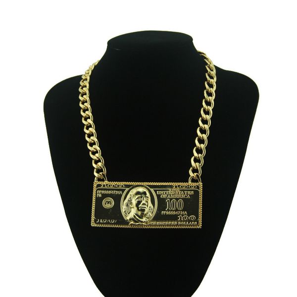 

хип-хоп большой тяжелый 100 долларов sqaure подвески ожерелье для мужчин рэпер ювелирные изделия с 40 + 7 см кубинский цепи, Silver