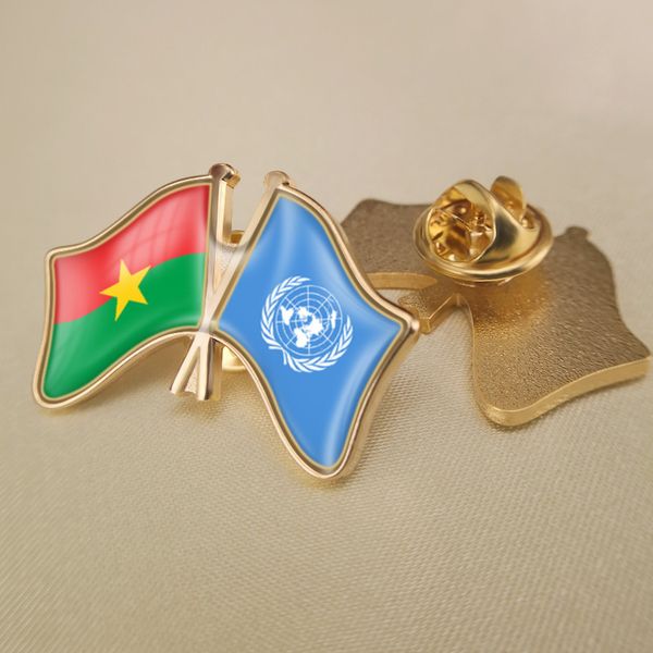 

united nations and burkina faso crossed double friendship flags lapel pins, Gray