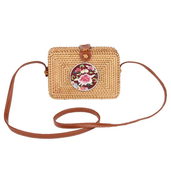

circle handwoven women messenger bags round retro rattan straw beach crossbody bag good quality