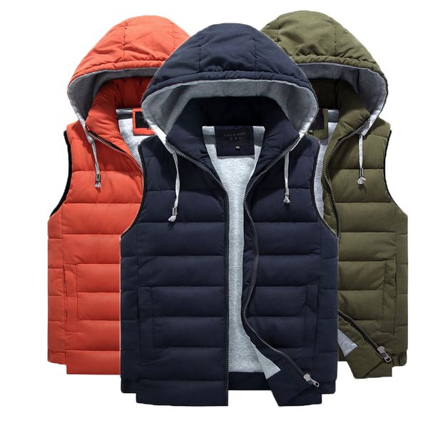 

winter plus size men's vest 4xl-7xl 8xl male loose cotton s man vest outerwear & coat with hooded hat detachable, Black;white