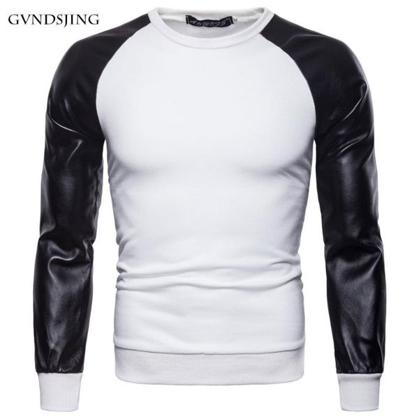 

mountainskin pu leather patchwork men's long sleeve t shirt 3xl autumn fashion coats men outerwear o-neck male clothing slim fit, White;black