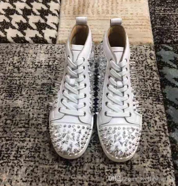 

new designer men's red bottom sneakers pik spiked mens women leather spike crystal leather sports shoes black rivets genuine leather 36