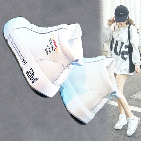 

high-small white shoes women 2020 spring and autumn new women's shoes wild sports tide high waist white, Black