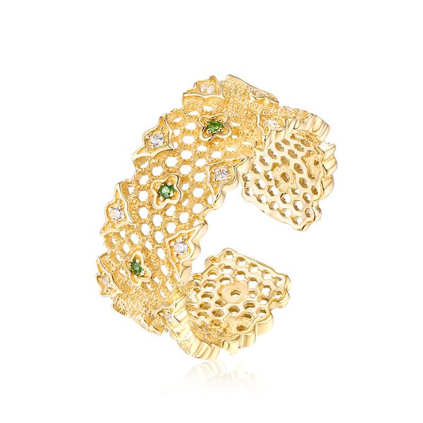 

роскошные 6.7 мм цаворит 14к реальный твердый золотой полосы кольца для женщин роскошные модные высококлассные подлинных драгоценных камней, Golden;silver