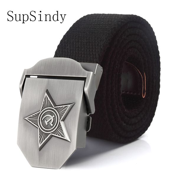 

supsindy men&women 3d five rays star belt old cccp army belt patriotic retired soldiers canvas jeans belts, Black;brown