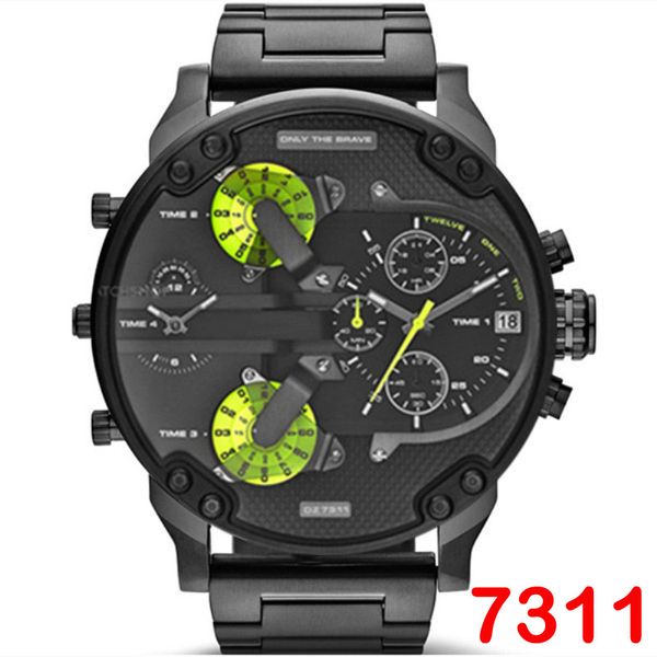 

selling new luxury men's watches brand large dial military sports watches two time zones 52 mm large dial sports leisure calendar watch, Slivery;brown