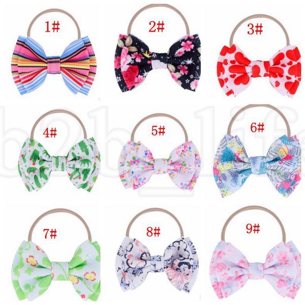 

floral print baby headband big bow baby nylon hairband elastic headband turban headwrap flower hair band accessories ljjk1890, Slivery;white