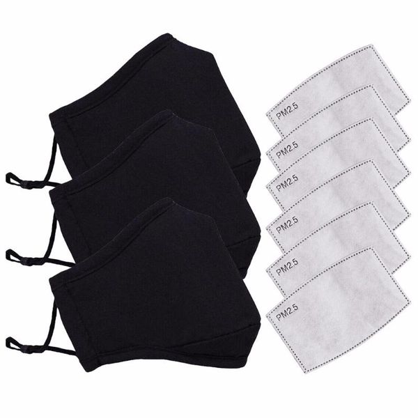 

3pcs reusable cotton mouth face cover comfortable anti-dust anti-saliva anti infection anti-droplets splash-proof windproof, Black;blue