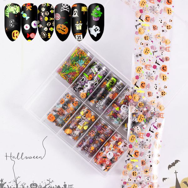 

10 sheets halloween xmas snow flower pattern nail sticker christmas nail art transfer foils nail decoration, Black