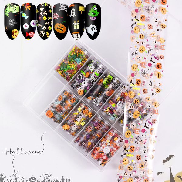 10 листов Halloween Xmas Snow Flower Pattern ногти наклейка Рождество ногти Передача украшение Фольга для ногтей