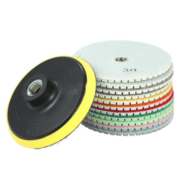 

11pcs 4inch diamond wet polishing pads grinding disc + 1pc backing pad for granite marble stone ceramic tile concrete