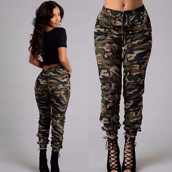 

autumn casual high waist women harem pants 2019 fashion cool lace up long trousers women camouflage pants cargo outwear, Black;white