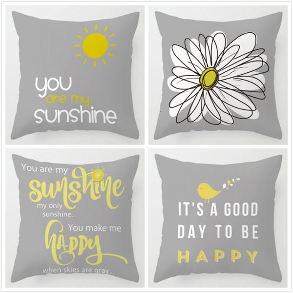 

nordic cushion cover daisy with gray and yellow pillow case cushion case home sofa decorative pillowcase 45*45cm kussensloop