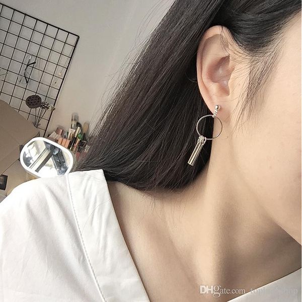 

elegant dangle & chandelier asymmetrical long section fringed circle geometric stripes three - dimensional personality exaggerated earri who, Silver